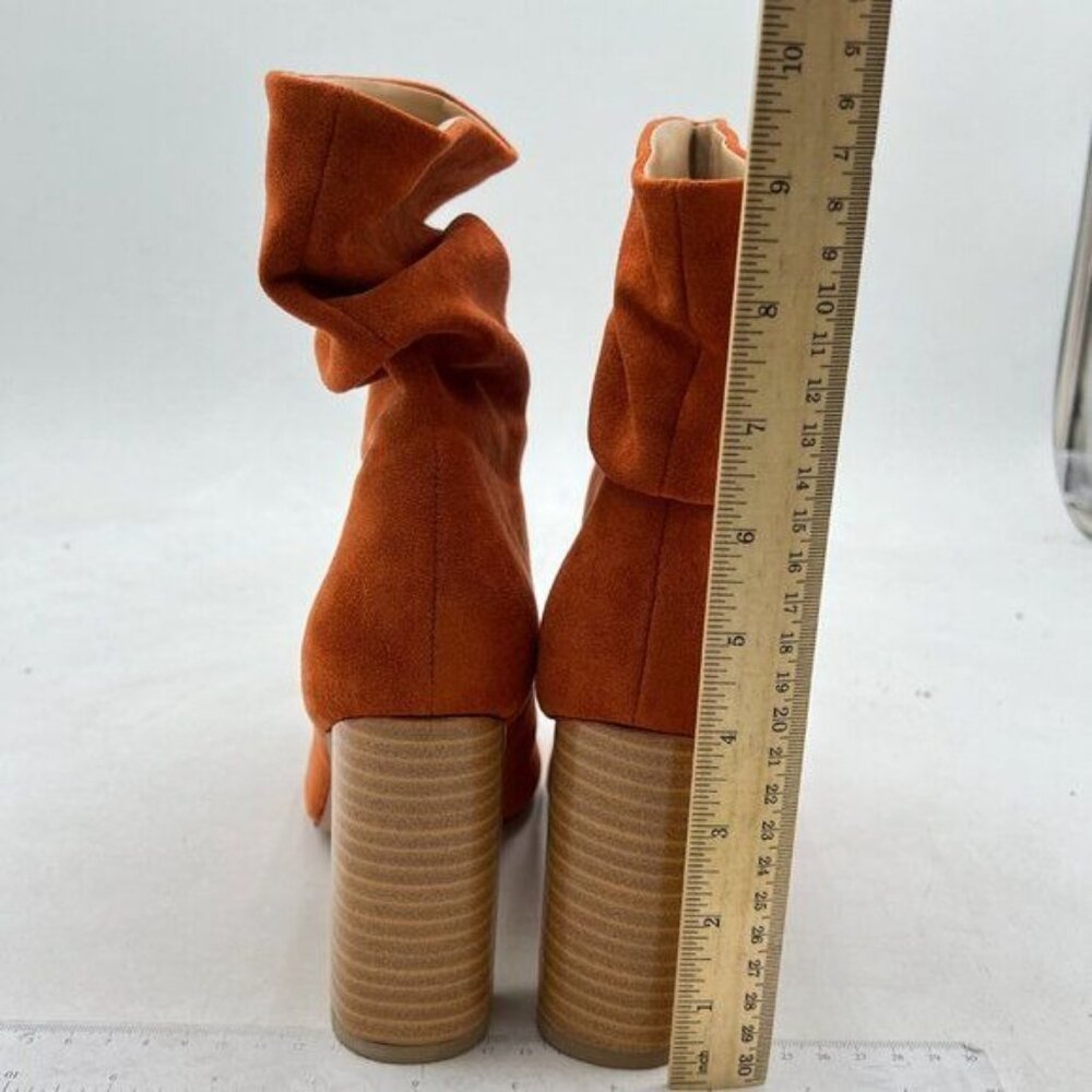 YDN Brown Pull on Chunky Heel Slouch Ankle Boots Round Toe Stacked Retro Shoes - Picture 5 of 8